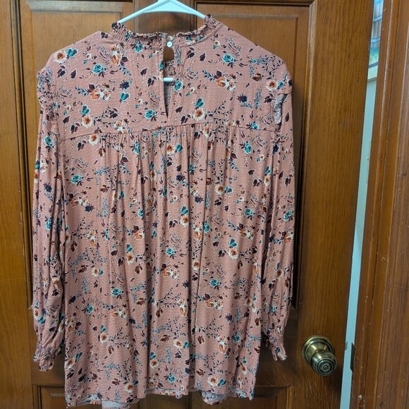 Women's dusty pink long sleeved floral top, size Large - Picture 3 of 3